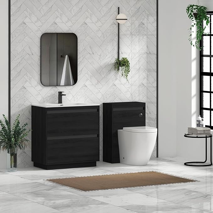 800mm Black Floor Standing Vanity Unit with Basin Sink 2 Drawer Bathroom Cabinet