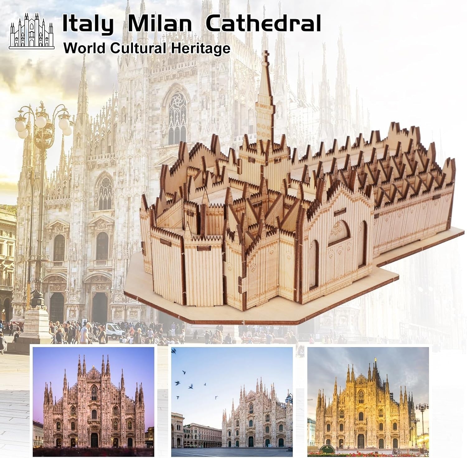 3D Wooden Milan Cathedral Puzzle Model Kit, DIY Architectural Craft Set