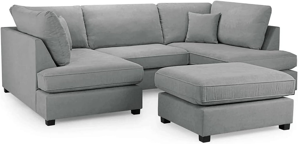 4PC U Shape Sofa with Footstool – Light Grey  Sectional – 5/6 Seater Modular.