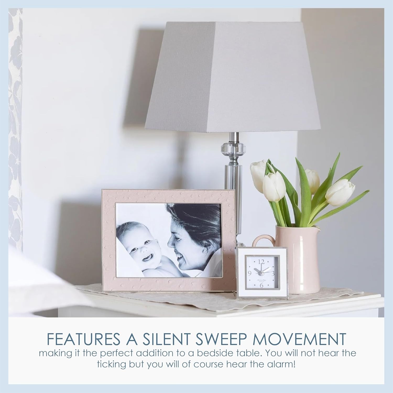 Silent Sweep Square Bedside Alarm Clock Luxury Compact Clock Mop