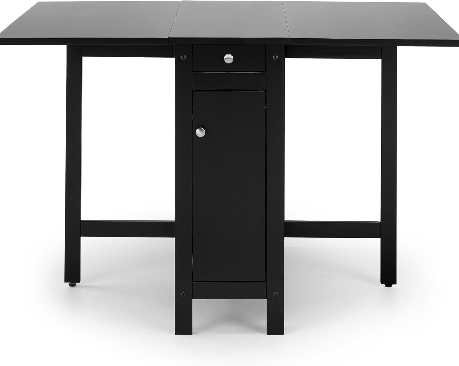Compact Dining Table Set with Storage Drawer Foldable Chairs Black