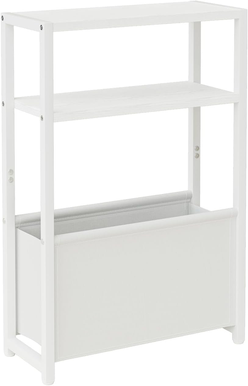 Slim White Side Table with Storage, Space-Saving Design for Small Spaces