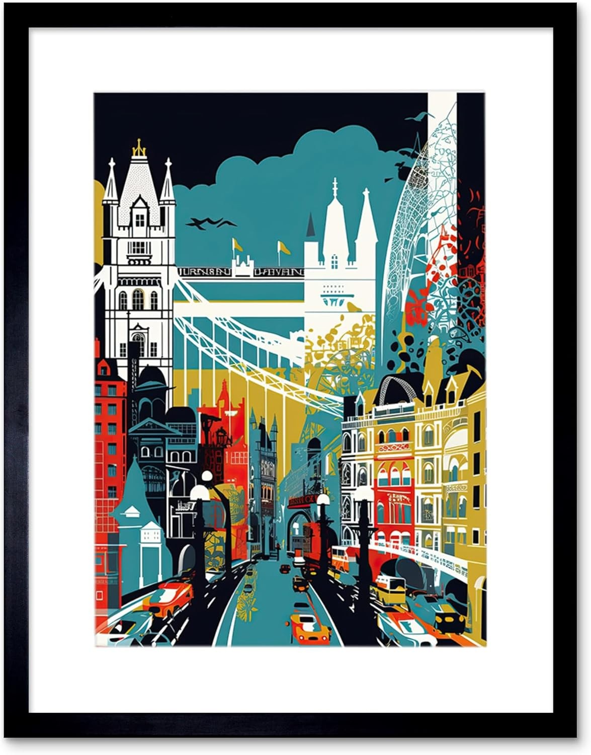 London Cityscape Framed Wall Art Print 12x16 Modern