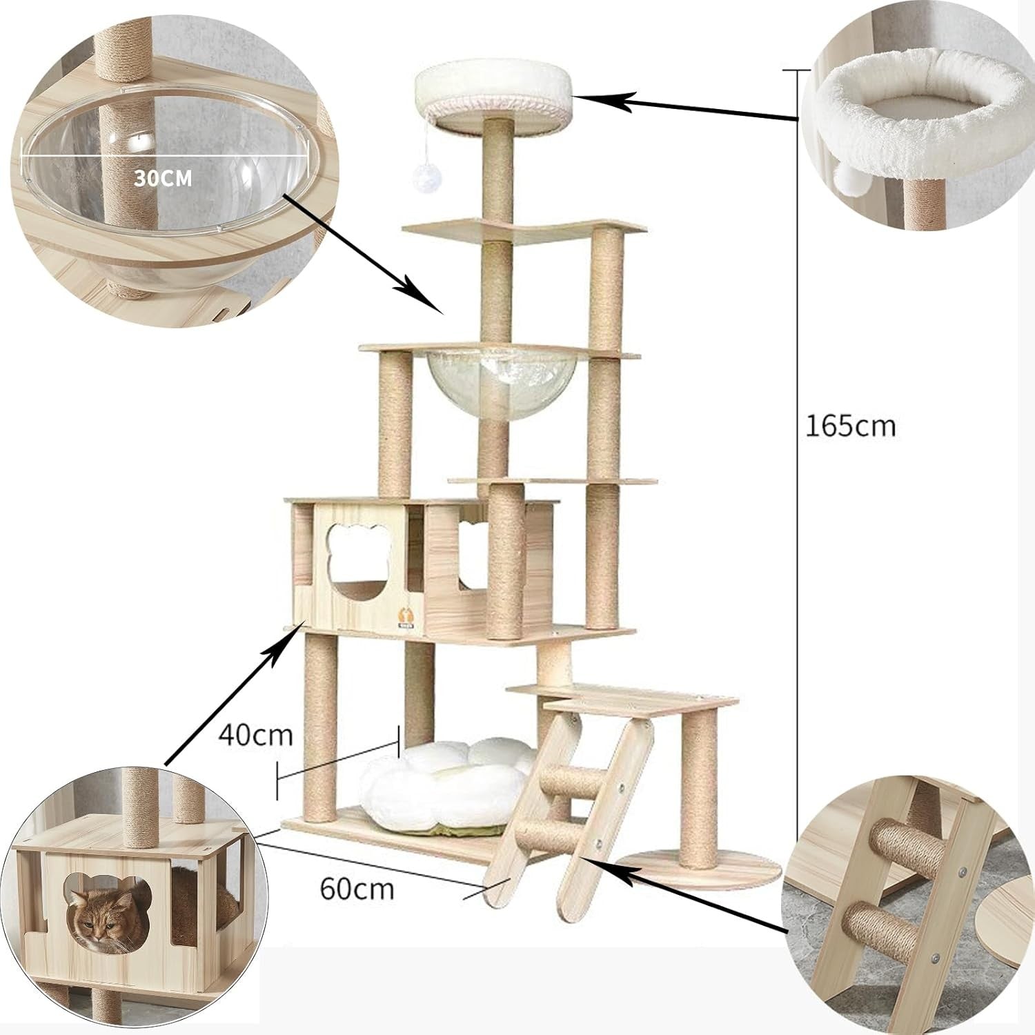 165cm Large Cat Tree Tower Indoor Condo Capsule Hammock Ladder Heavy Duty