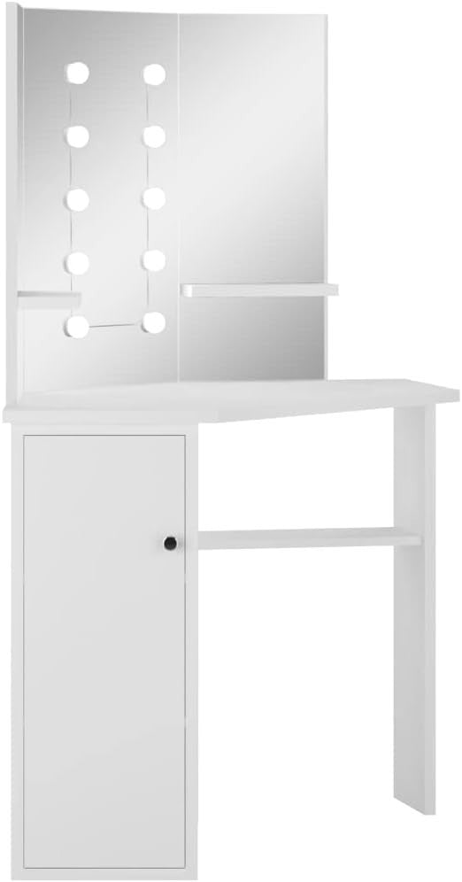 Corner Vanity Dressing Table Set White 3 Hollywood Mirror 5 Drawer Stool (74/77)