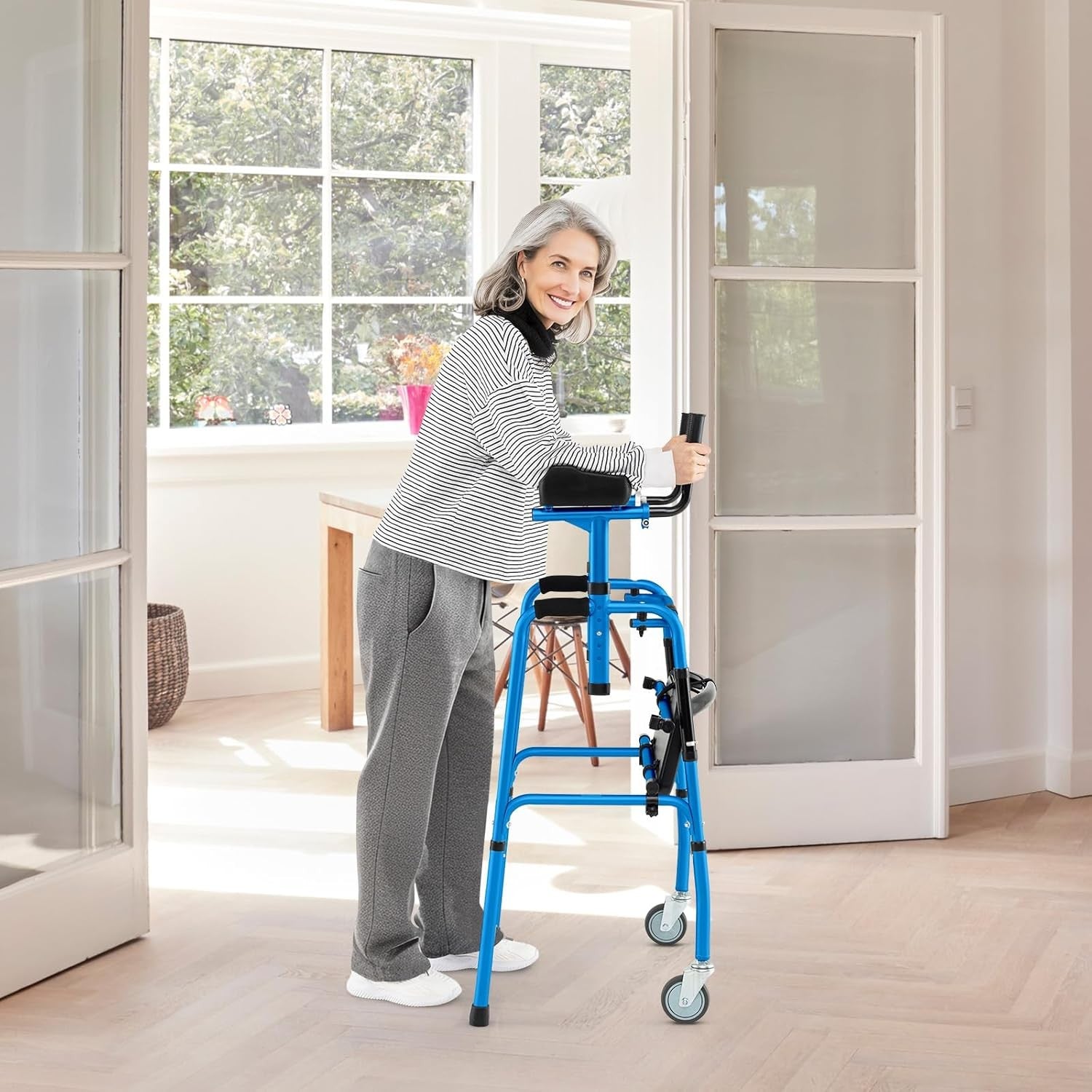 Height Adjustable Rollator Walker with Armrests Folding Walking Aid Wheels