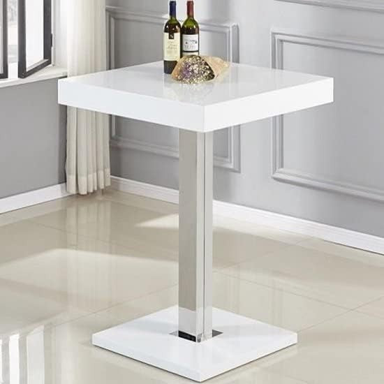 White High Gloss Square Bar Table Modern Dining Pub 80×80×110cm Furniture