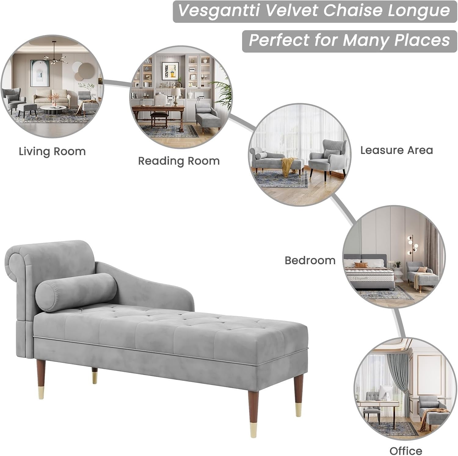 Luxury Grey Velvet Chaise Lounge Sofa Left Armrest – Space-Saving & Comfy