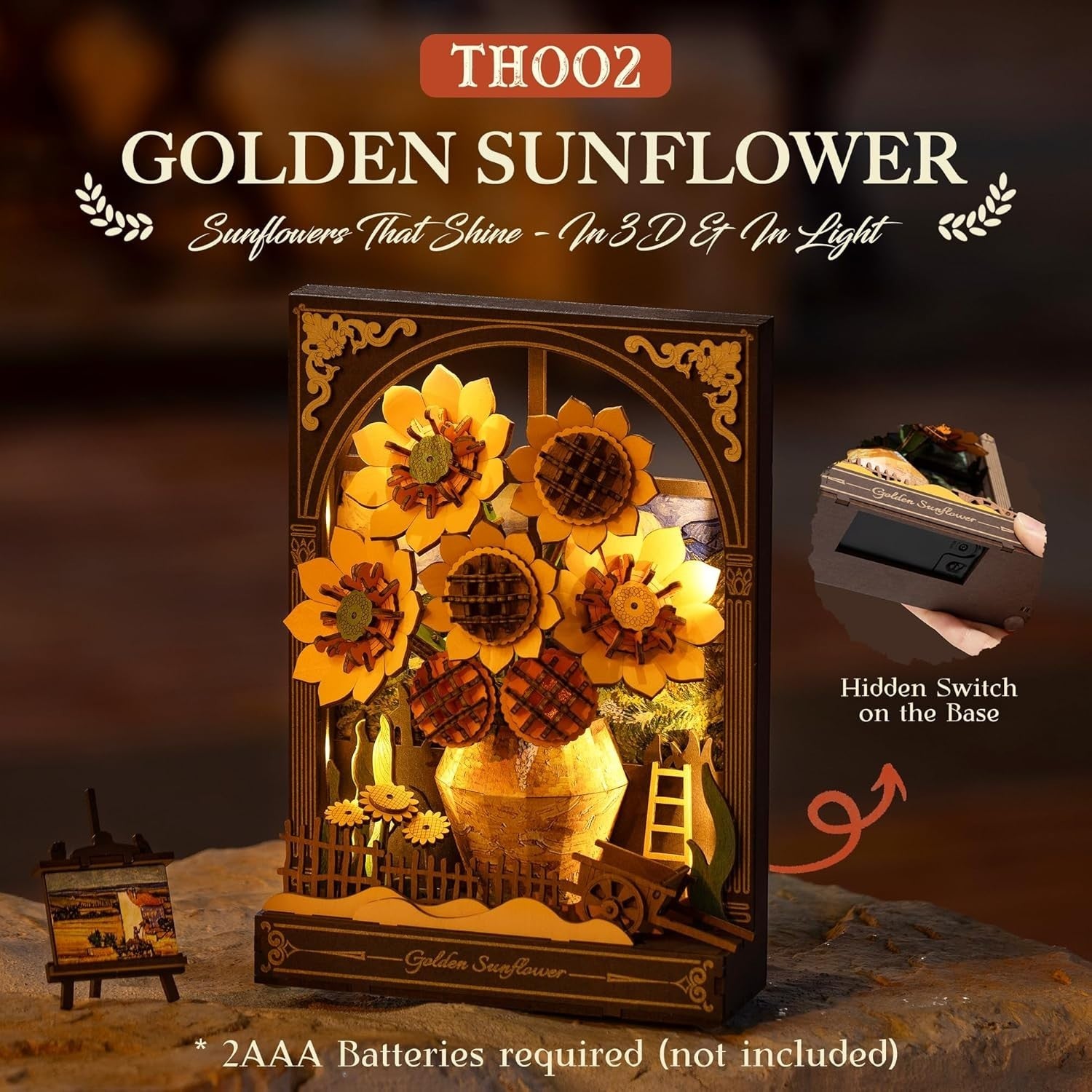 3D Wooden Sunflower Puzzle Kit Wall Art – DIY Floral Gift Decor Craft