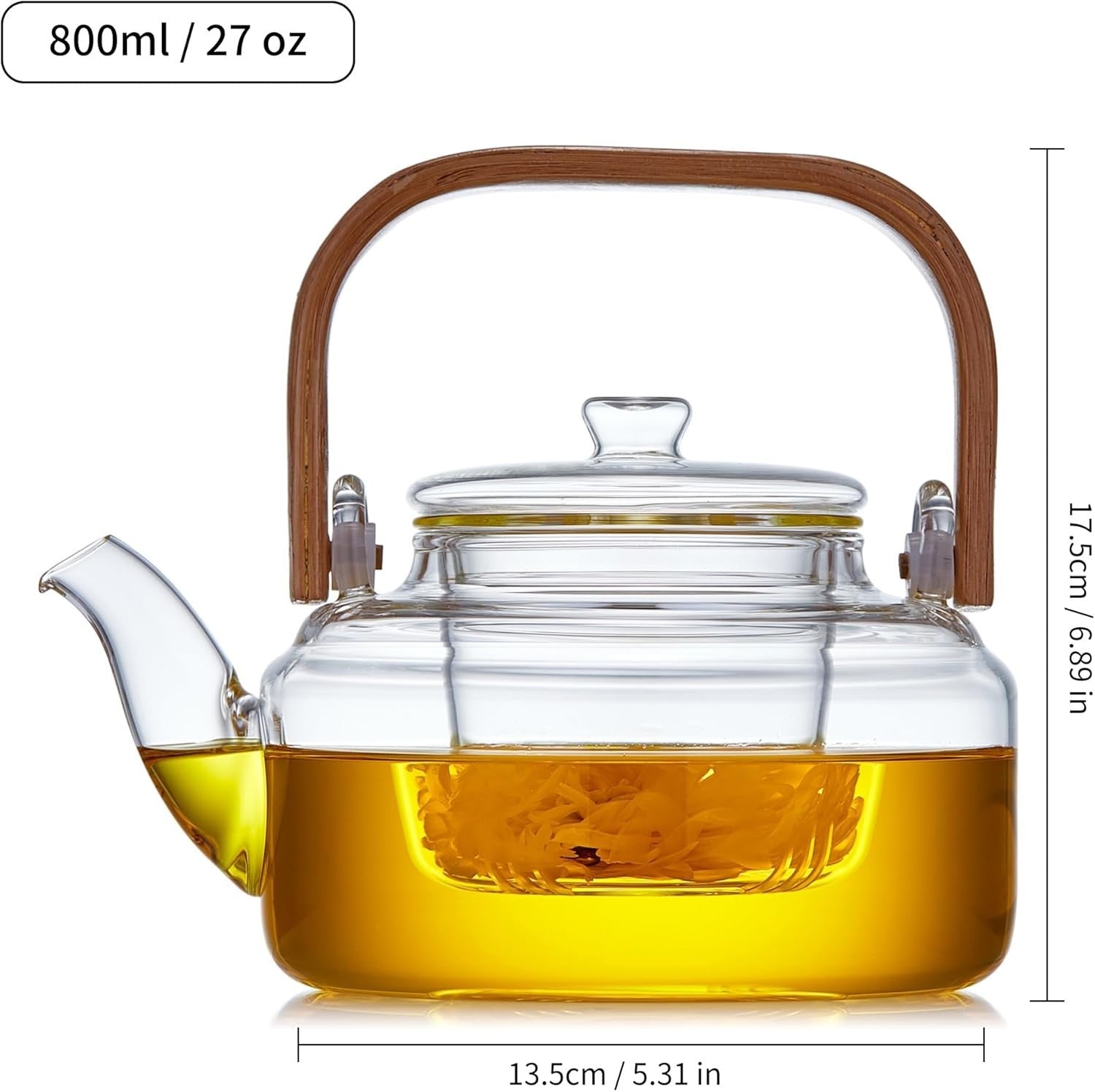 800ml Glass Teapot with Infuser Stovetop Safe Loose Leaf Tea Pot