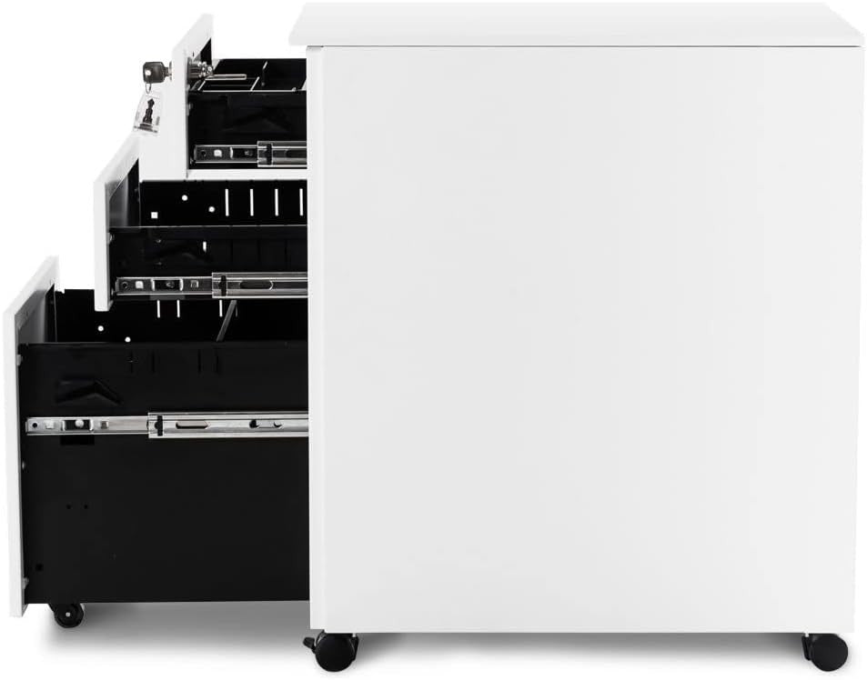 Metal Mobile Filing Cabinet 3 Drawer Lockable Under Desk Office Storage