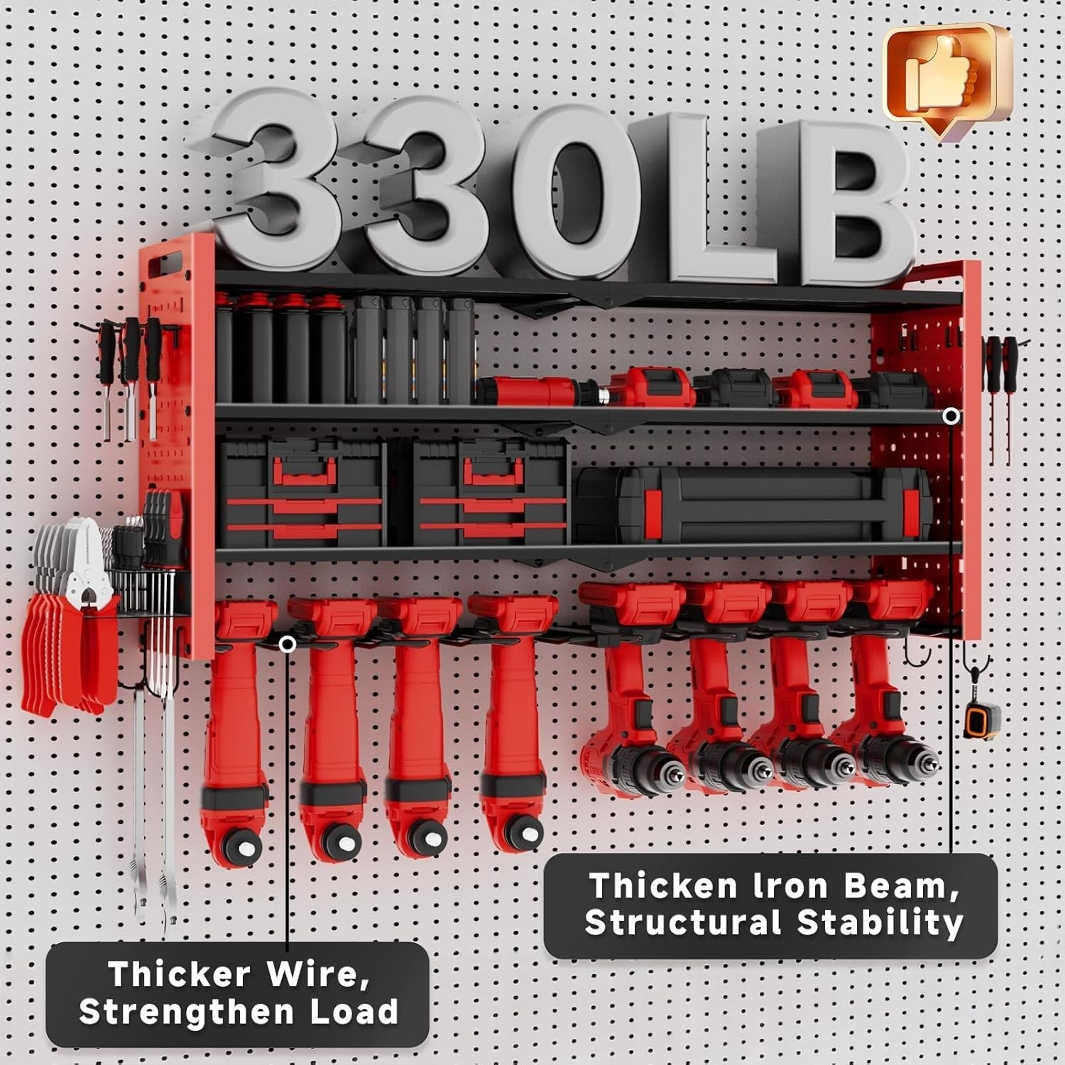4-Layer Power Tool Rack 8 Drill Holders Heavy Duty Garage Storage Iron