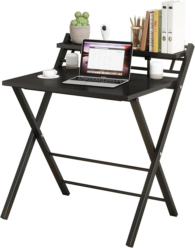 Foldable Computer Desk 2 Tier Laptop Table Space Saving Home Office