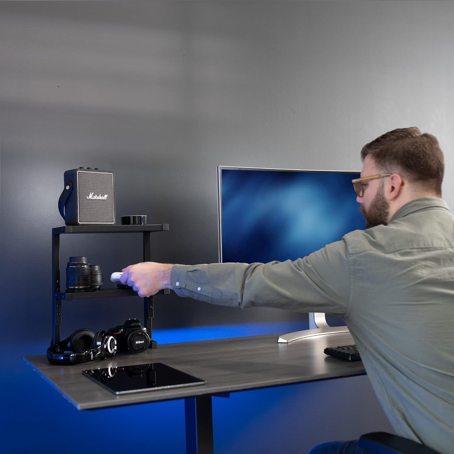 Clamp-On Desk Shelf 2-Tier 33cm Above/Below Mount Organizer for Office & Gaming