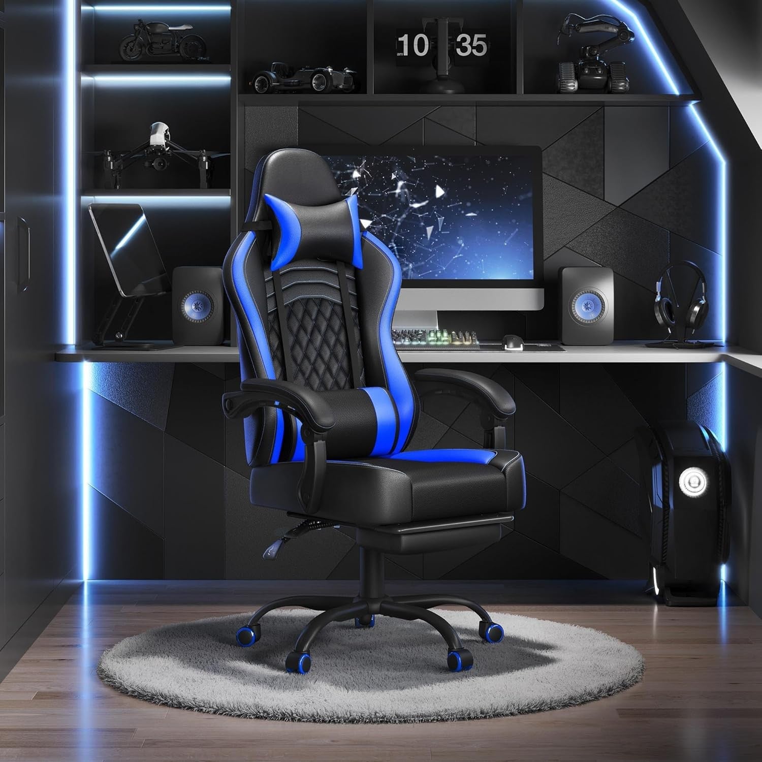 Ergonomic Gaming Chair Footrest Massage Lumbar Support
