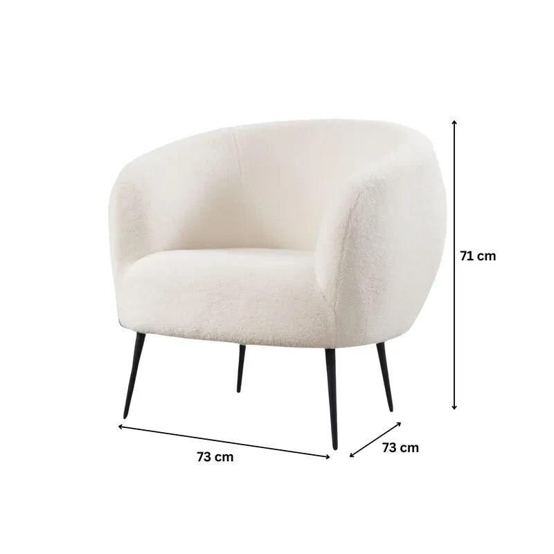 White Faux Fur Accent Chair Plush Round Back with Black Legs Lounge Seat