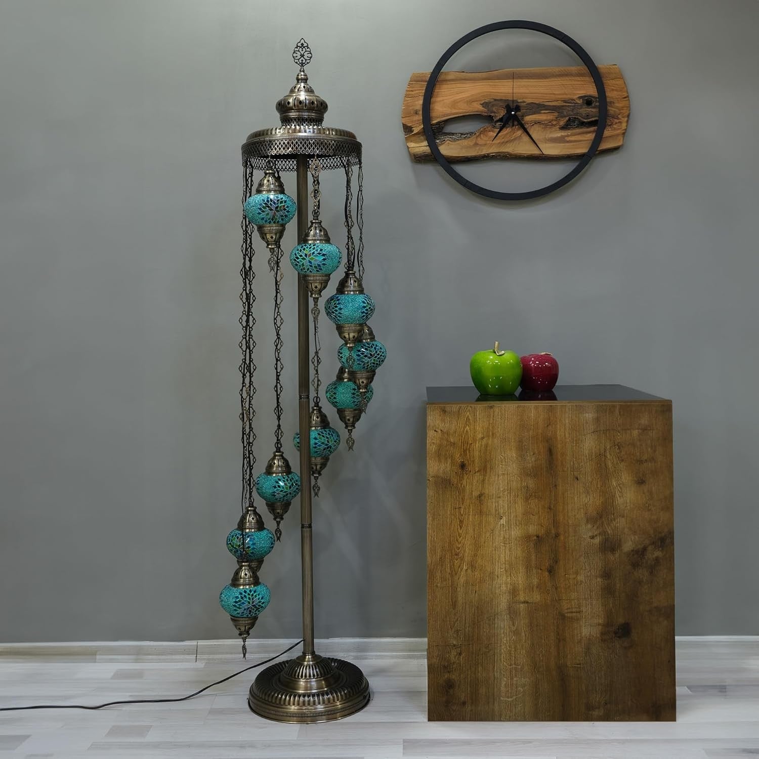 Turkish Mosaic Floor Lamp 9 Globe Standing Light Turquoise 70in Boho Decor