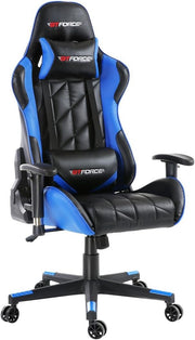 Reclining Gaming Chair Faux Leather Swivel High Back Blue