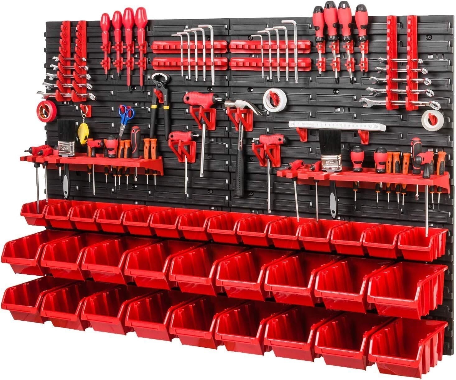 Wall Mounted Tool Peg Board Set Garage Storage Bins Workshop Rack