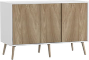 Oak Sideboard Storage Cabinet White Frame Sliding Doors Beech Legs 120cm