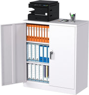 Metal Storage Cabinet with Lock Doors 2 Adjustable Shelves Home Office White