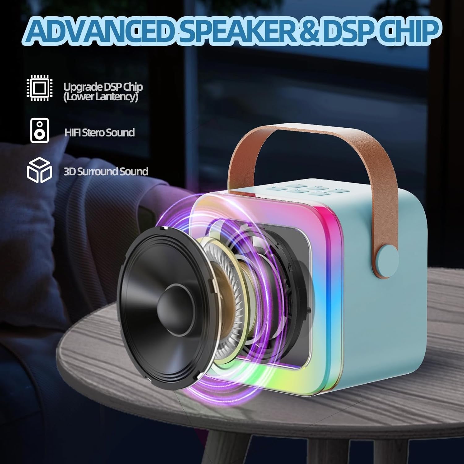 Mini Karaoke Machine for Kids & Teens 2 Wireless Mics LED Lights