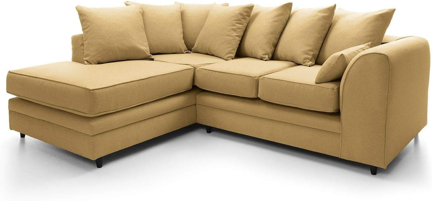 Mustard L-Shaped 3 Seater Corner Sofa Modern Brushed Cotton Removable Cover