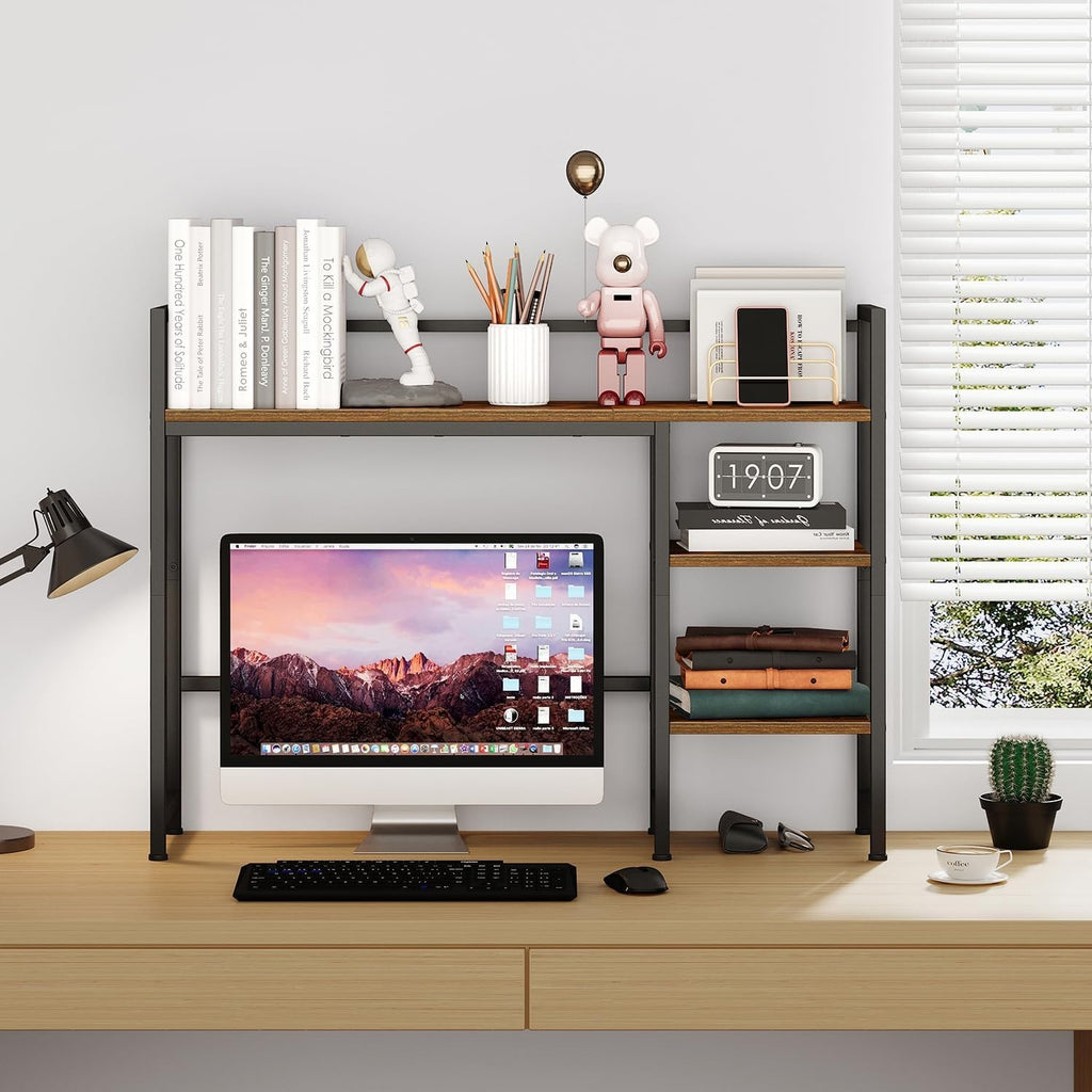 38.6" Desk Hutch 3-Tier Desktop Shelf Organizer Rack Monitor Stand Rustic Brown