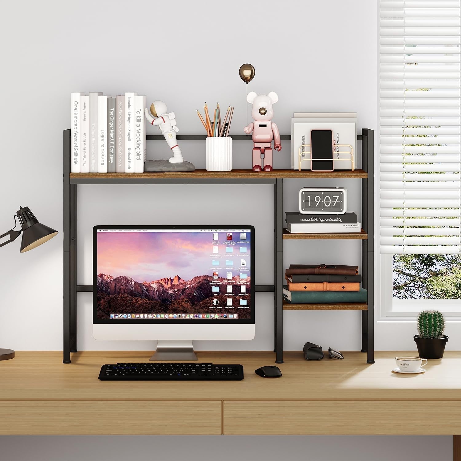 38.6" Desk Hutch 3-Tier Desktop Shelf Organizer Rack Monitor Stand Rustic Brown