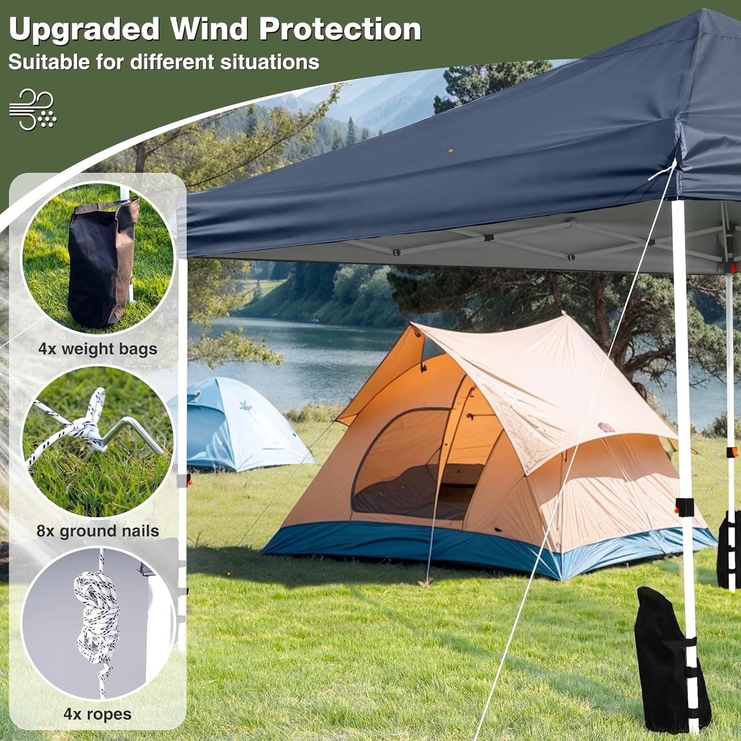 3x3M Navy Blue Pop Up Gazebo Waterproof Windproof Garden Patio Tent With Roller