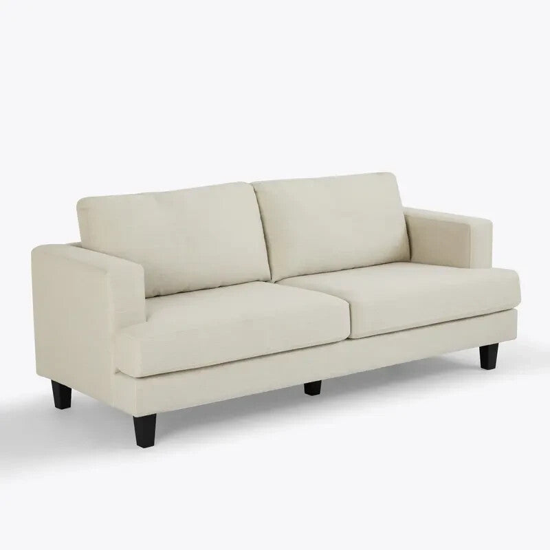 Natural Linen 3 Seater Sofa Modern Fabric Couch Cream Padded Seat Legs