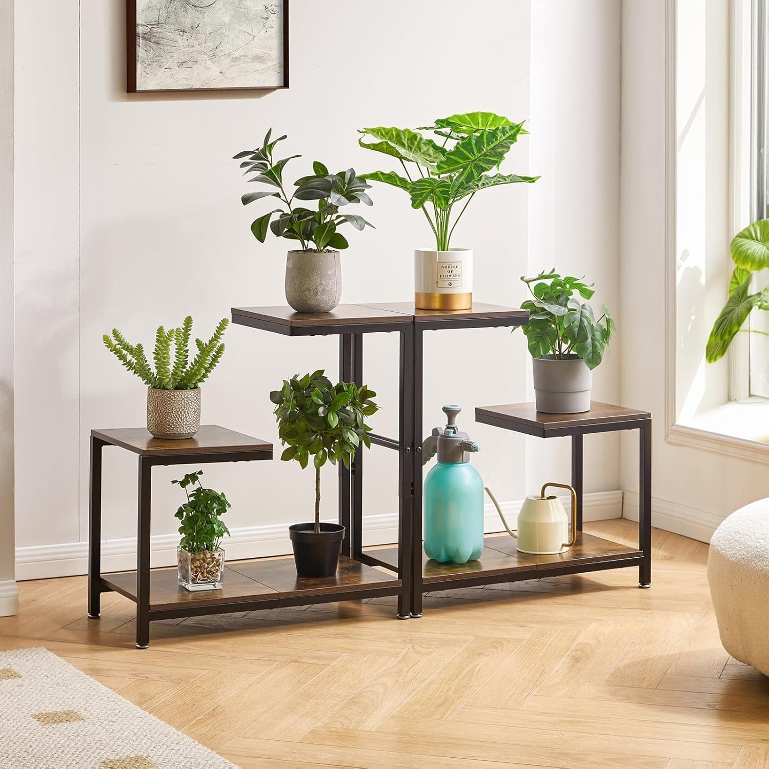 Rustic Brown G-Shaped Side Table 29x60x63.5 cm | Small End Table w/ Storage