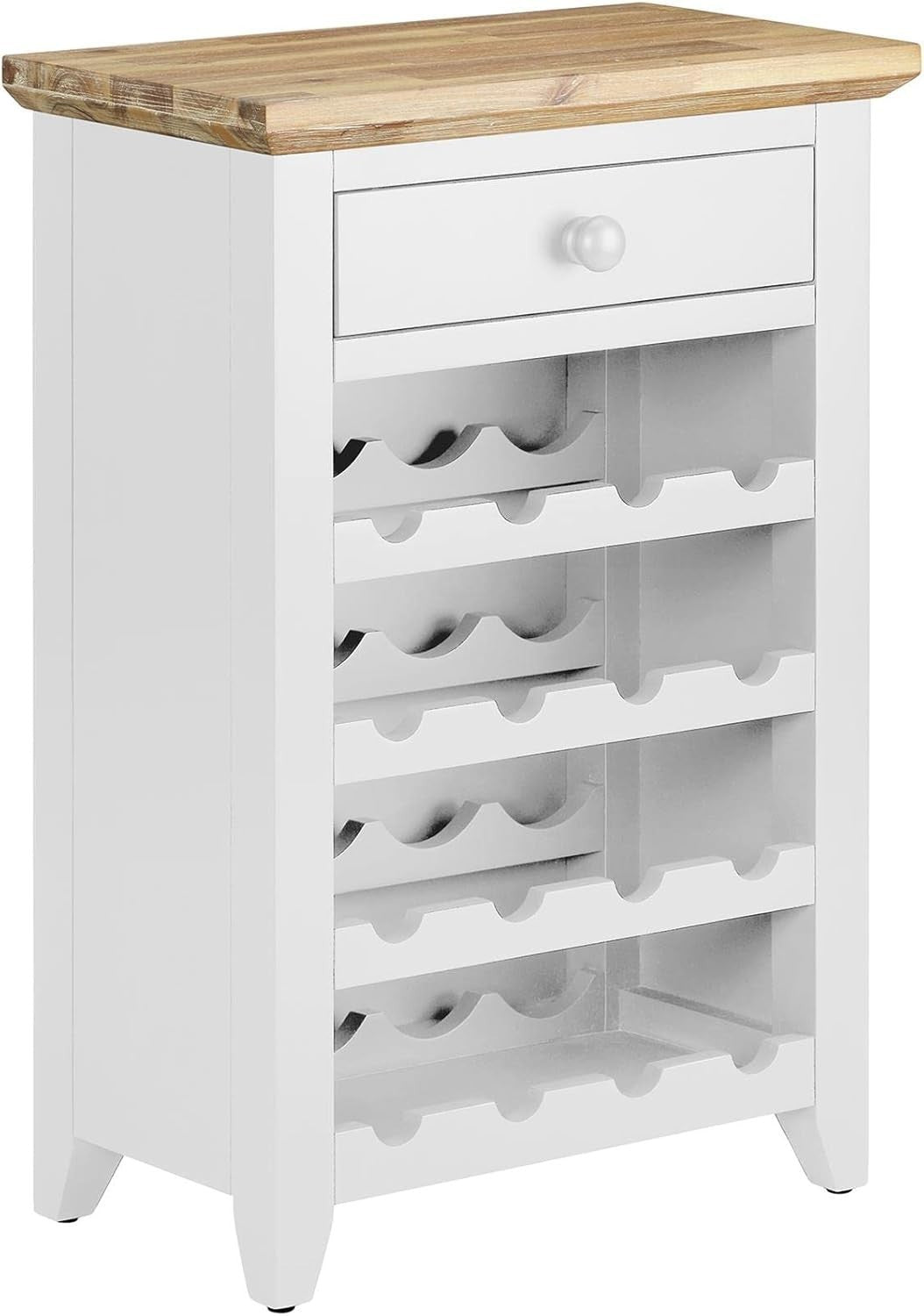 White Wine Rack Side Cabinet with Drawer | Holds 16 Bottles | Solid Wood Console