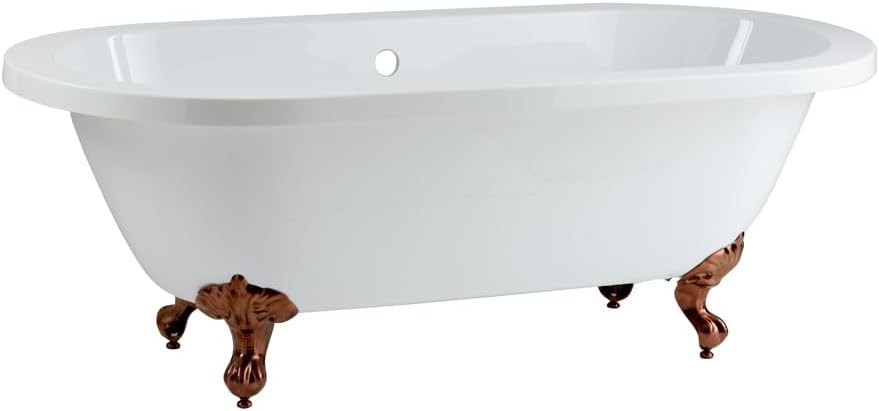 1780x825mm Freestanding Double Ended Roll Top Bath White Acrylic w/ Copper Claw