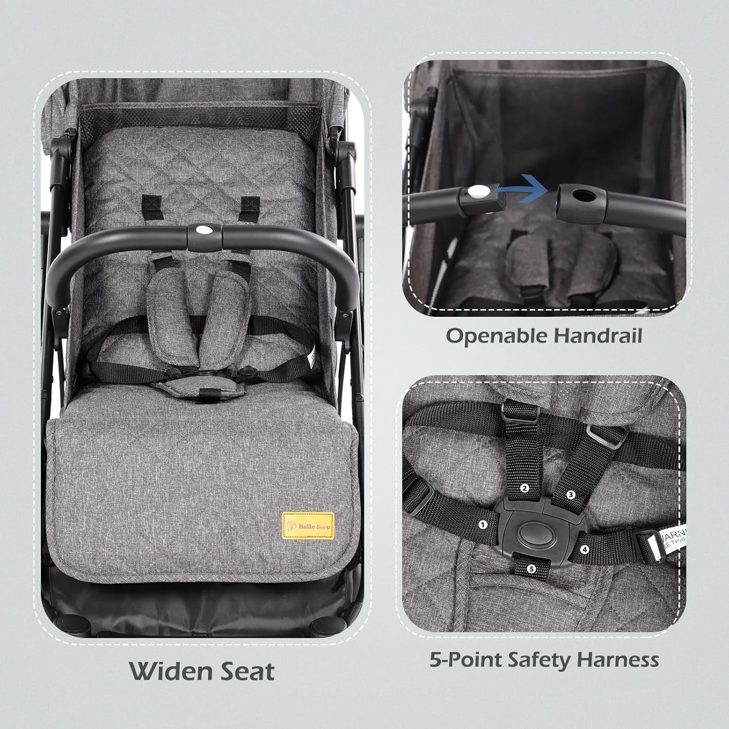 Lightweight Travel Pushchair Buggy One-Hand Fold Newborn–3Y 15kg Dark Grey