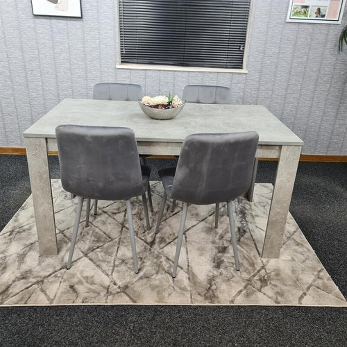 Grey Dining Table Set with 4 Upholstered Chairs – Modern Concrete Look