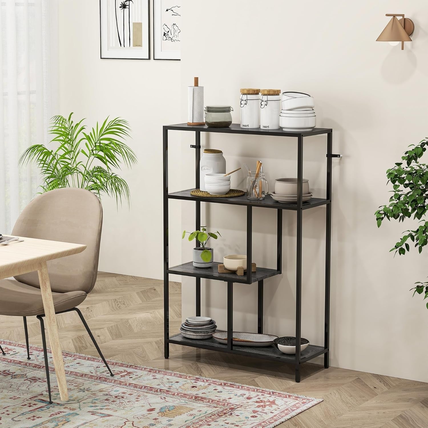 4 Tier Industrial Bookcase Charcoal Grey Metal Frame Freestanding Shelf 116cm