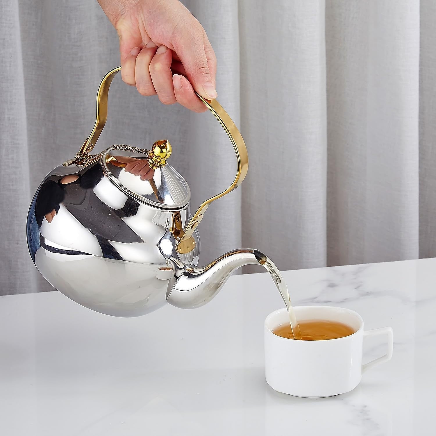 Stainless Steel Teapot 1.2L Tea Pot Infuser Induction Stovetop