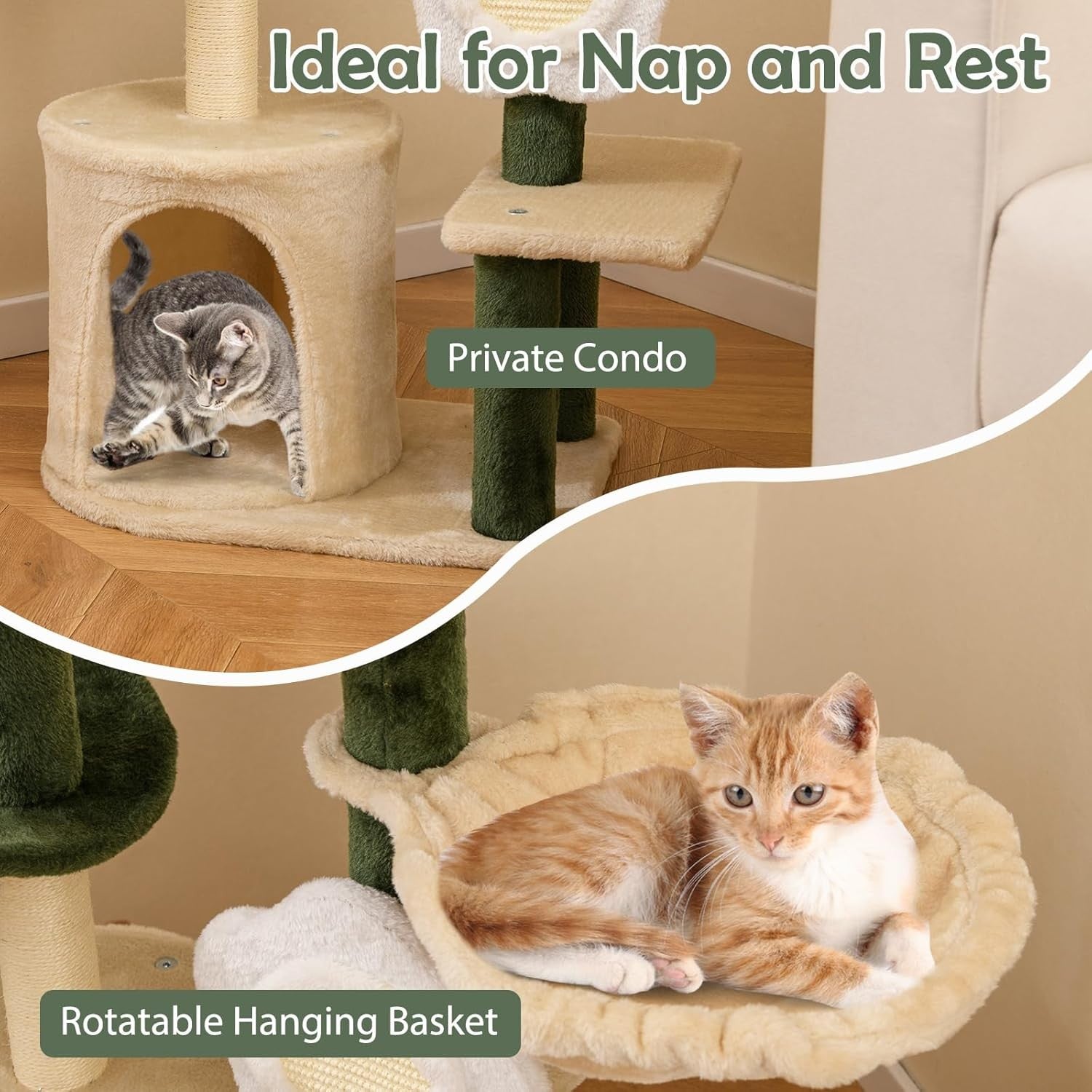 Cat Tree with Condo Hammock Sisal Scratching Post Multi Level Indoor Tower
