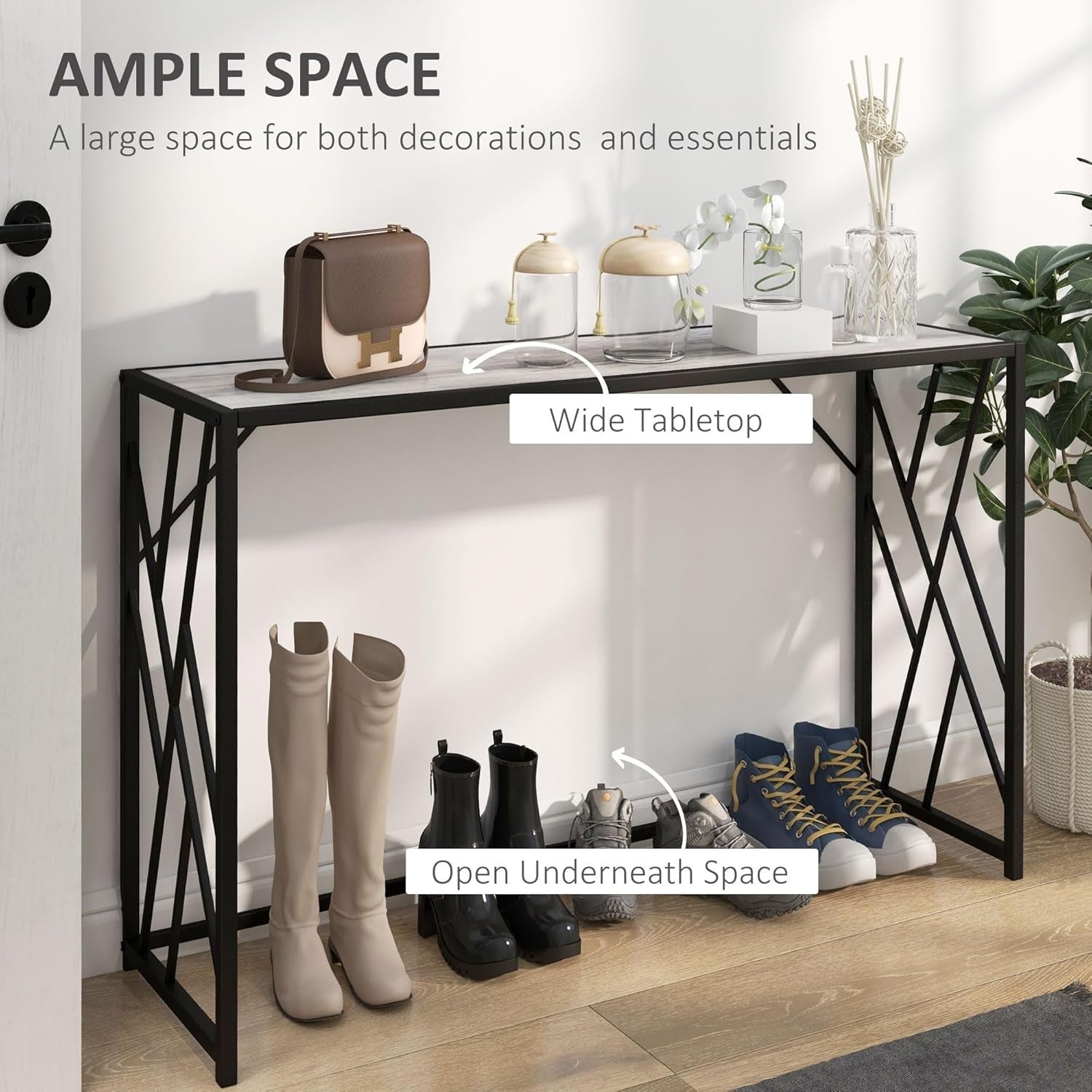 Industrial Console Table with Metal Frame, Engineered Wood Top, 120cm