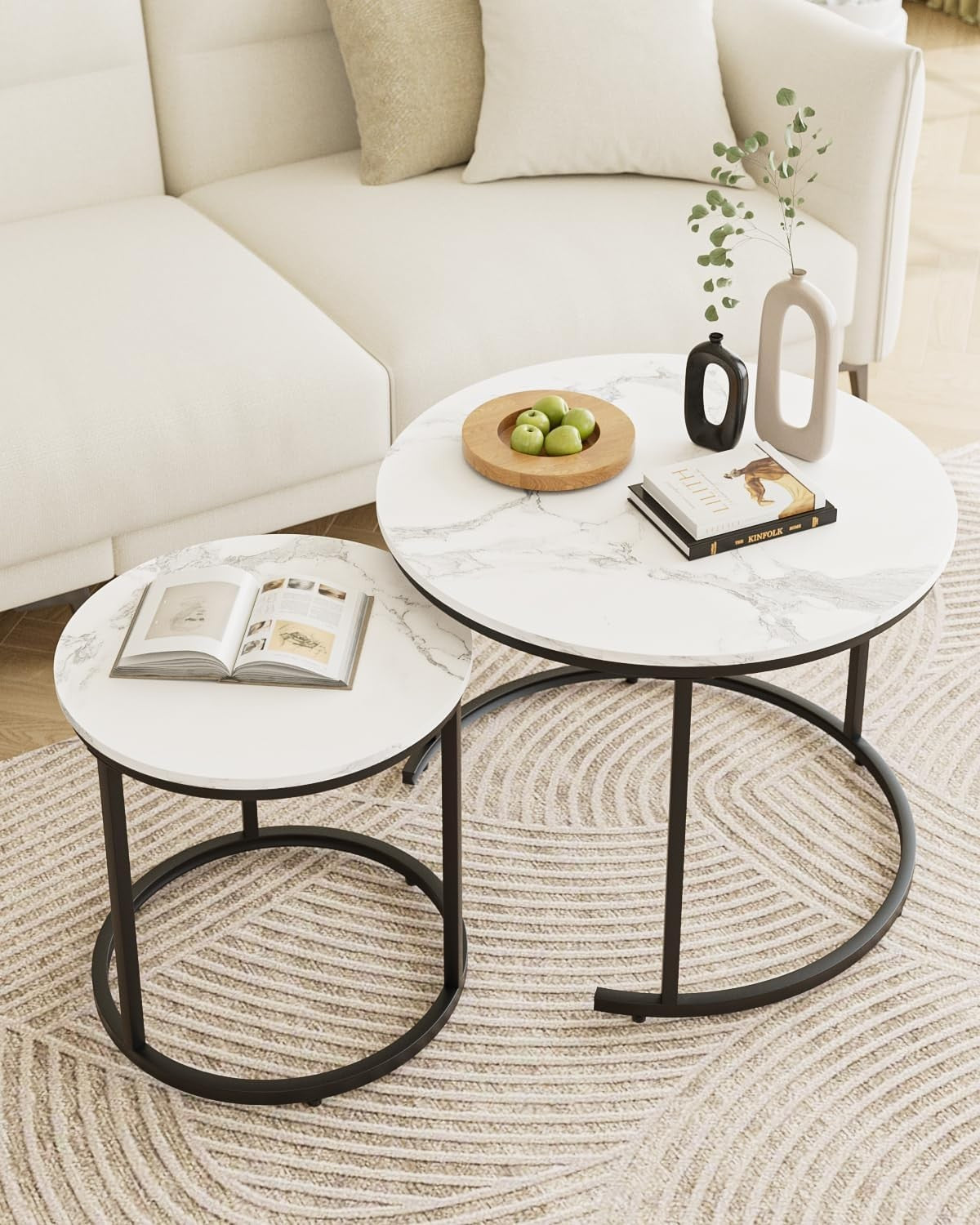 Round Nesting Coffee Tables Set of 2 – Space-Saving Living Room Tables, Modern