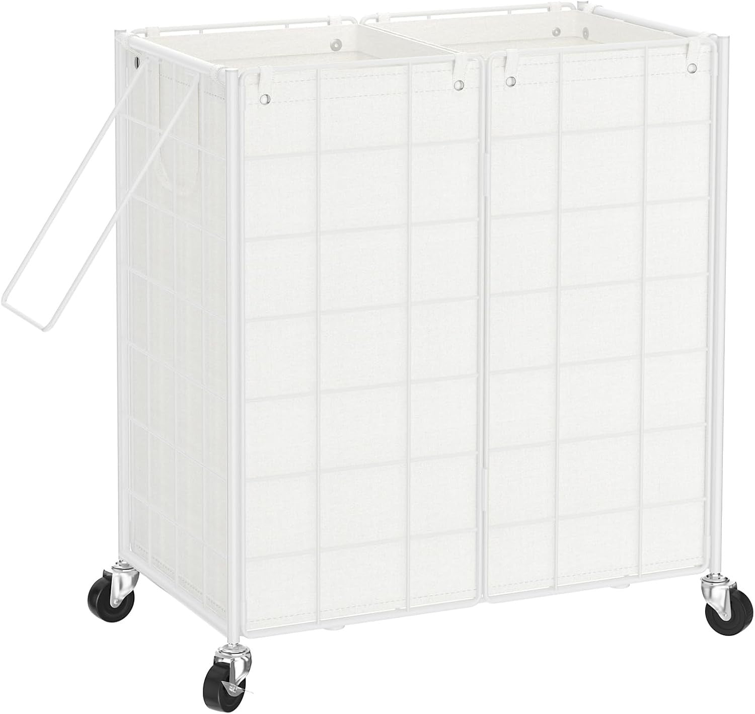 120L Double Rolling Laundry Hamper White Metal Frame with 2 Removable Bags