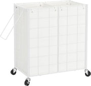 120L Double Rolling Laundry Hamper White Metal Frame with 2 Removable Bags