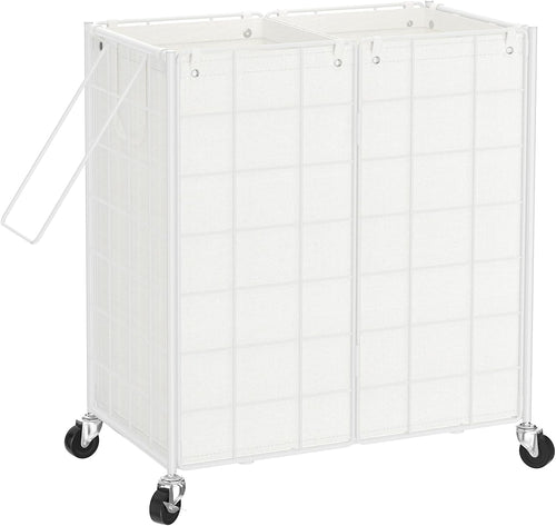 120L Double Rolling Laundry Hamper White Metal Frame with 2 Removable Bags