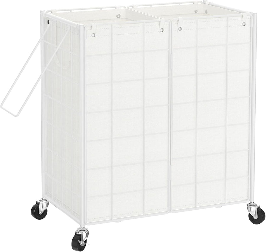 120L Double Rolling Laundry Hamper White Metal Frame with 2 Removable Bags