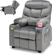 Adjustable Kids Recliner Chair with Footrest, Cup Holders & Side Pockets