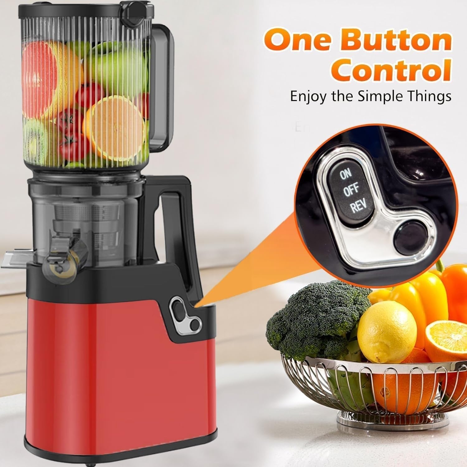 Slow Cold Press Juicer 250W Wide 4.2in Chute Whole Fruit Quiet