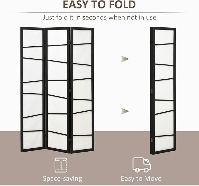 3 Panel Wooden Folding Room Divider – Freestanding Privacy Screen for Bedroom