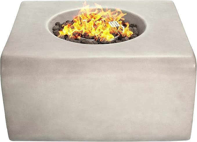 Luxury Outdoor Gas Fire Pit Table Round Stone Effect Patio Heater 59cm