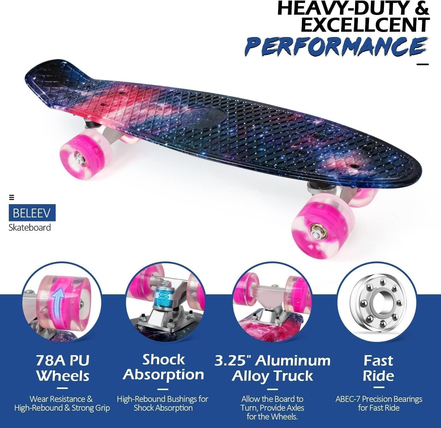22in Purple Mini Cruiser Skateboard LED Wheels Kids Teens Beginner Board